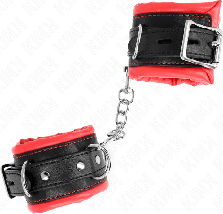 Actual product image Kink Heavy Wrist Cuffs With Red Fur Lining, Adjustable 20-30 cm X 6 cm