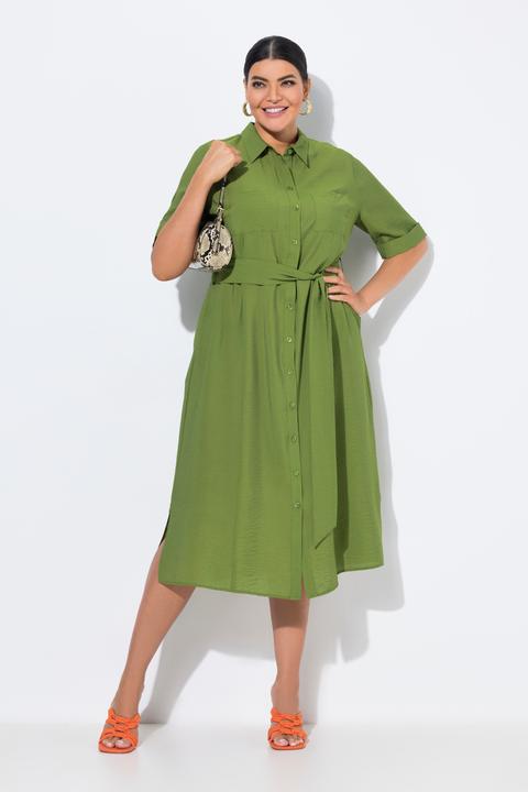 Actual product image Ulla Popken Textured Belted Button Down Dress (58)