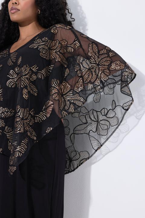 Produktbild Ulla Popken Kleid, doppellagig, Pailletten, V-Ausschnitt, 3/4-Arm (54)