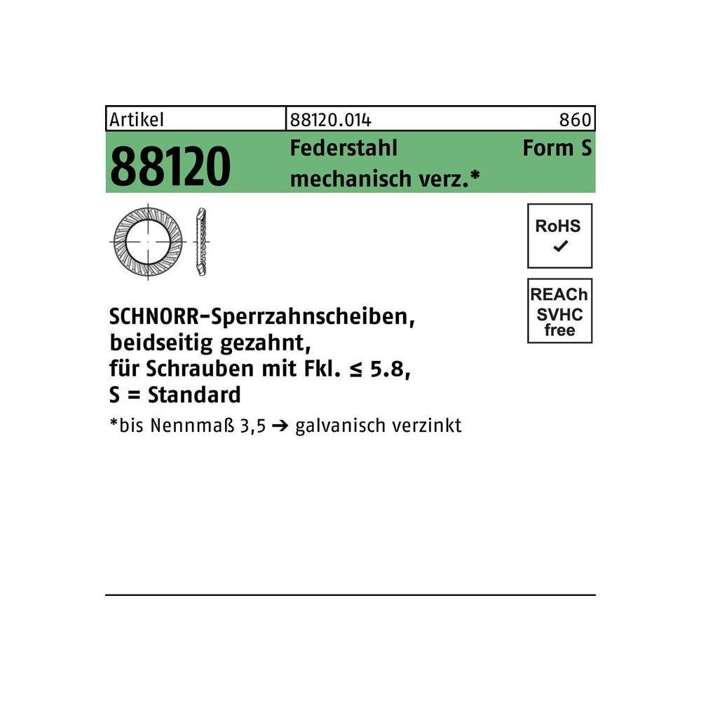 Schnorr, Muttern + Unterlegscheiben, Sperrzahnscheibe R 88120 beids.gez. S3x5,5x0,45 Federst.mech.verz 2000St