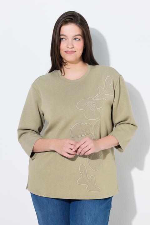 Produktbild Ulla Popken Sweatshirt, Blüten-Applikationen, Rundhals, 3/4-Arm (42)