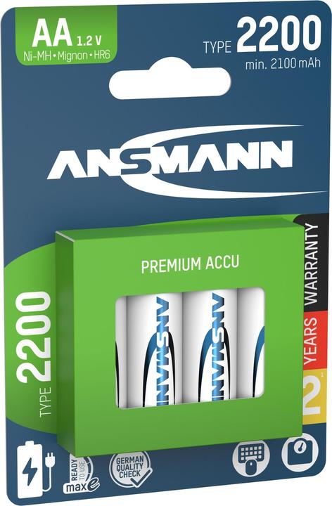 Image du produit Ansmann Batterie NiMH rechargeable Mignon AA type 2200 (min. 2100 mAh) maxE (4 pcs, AA, 2100 mAh)