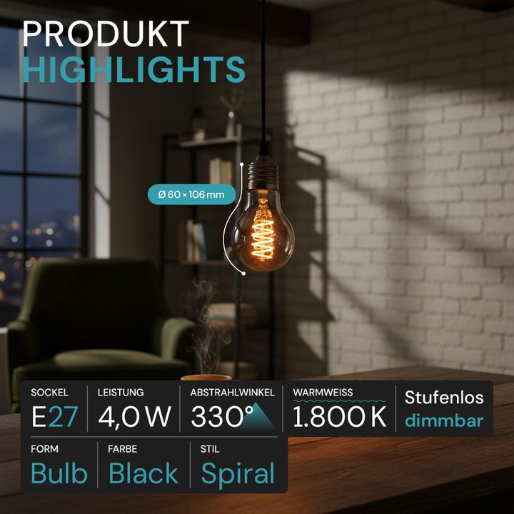 Immagine prodotto Luxula Lampada a filamento LED, SPIRALE, lampadina, E27, 4W, 40lm, 1800K, dimmerabile (E27, 40 lm, 1 x)