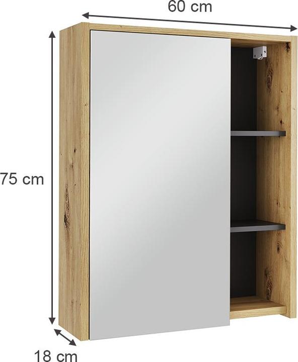 Produktbild Vicco Badspiegelschrank Viola, Artisan/Grau, 60 x 75 cm mit offenen Regalen