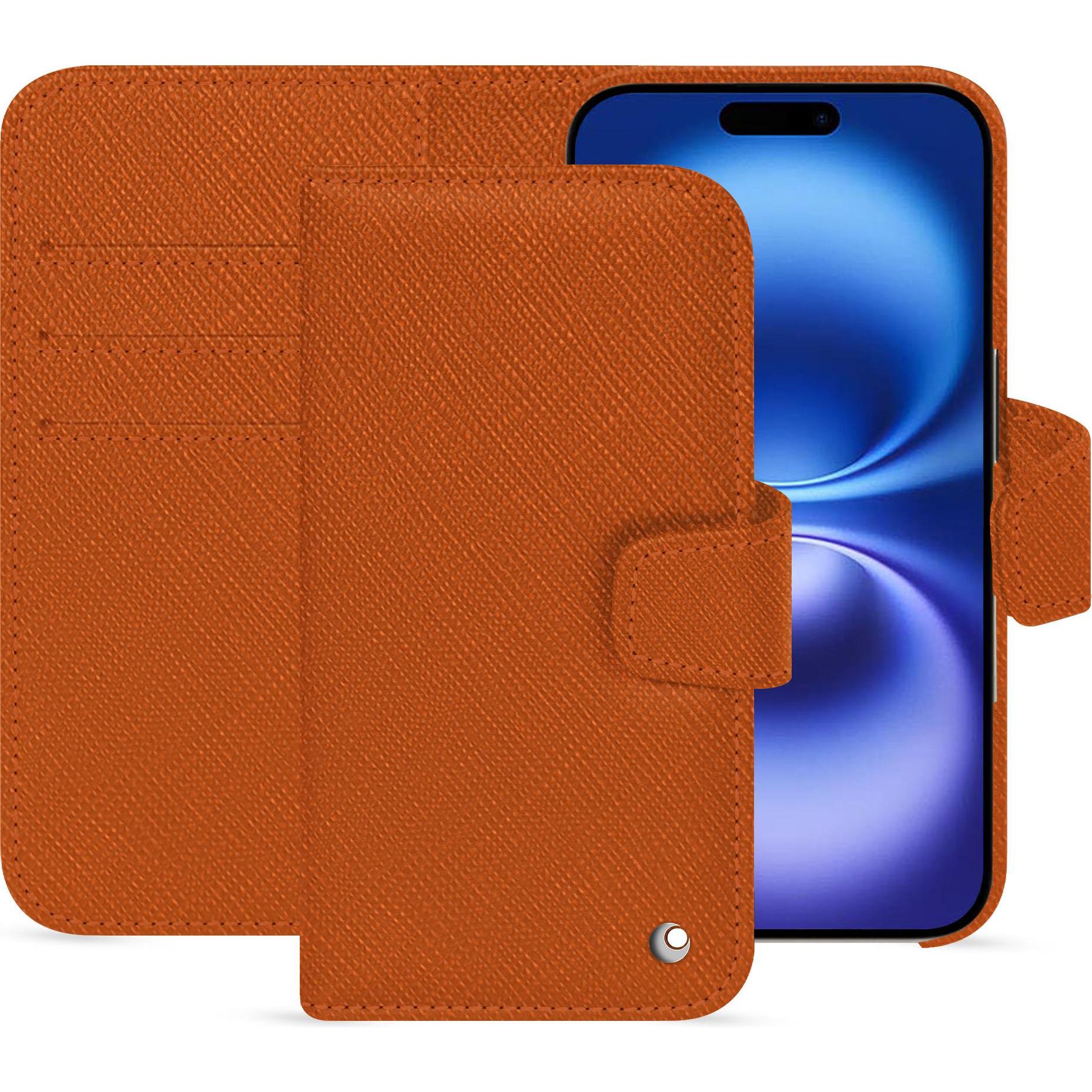 Noreve Lederschutzhülle Apple iPhone 16 (Apple iPhone 16), Smartphone Hülle, Orange