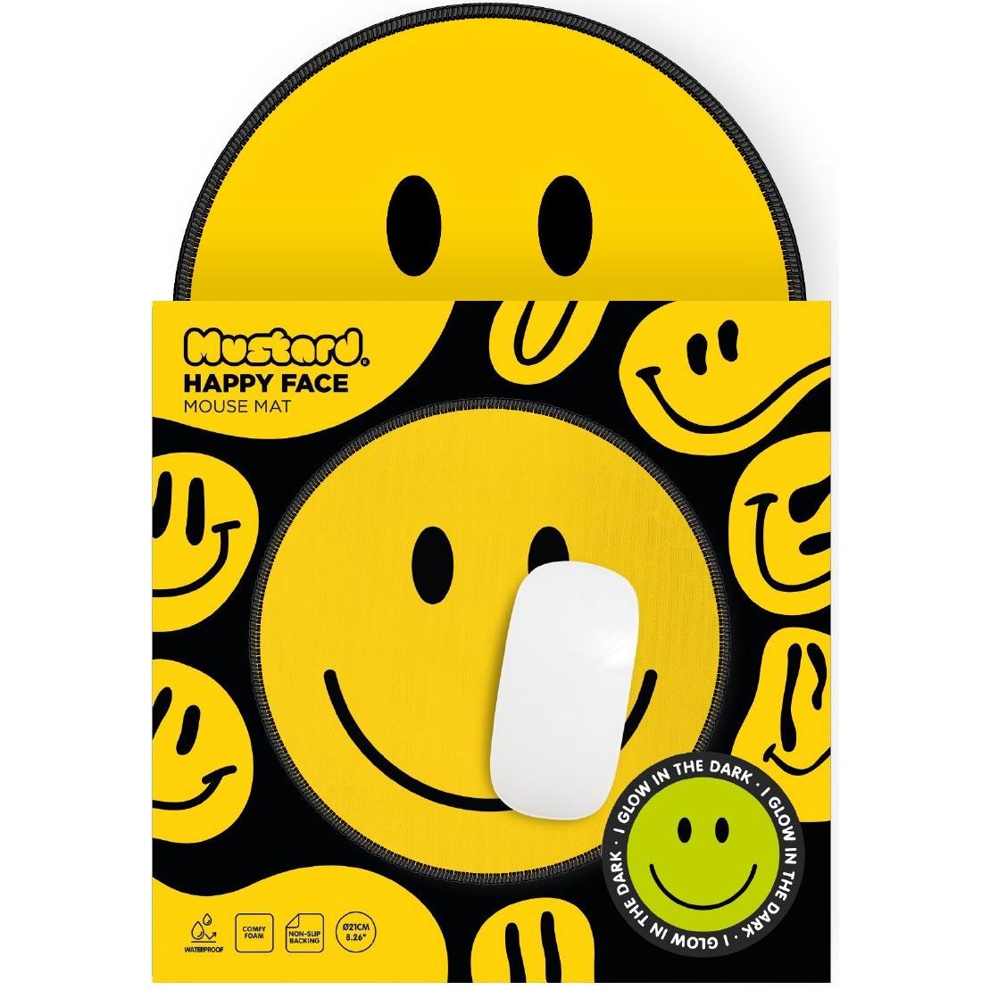 Mustard - Happy Face Mouse Mat - 24 cm x 20 cm, Tappetino mouse, Multicolore
