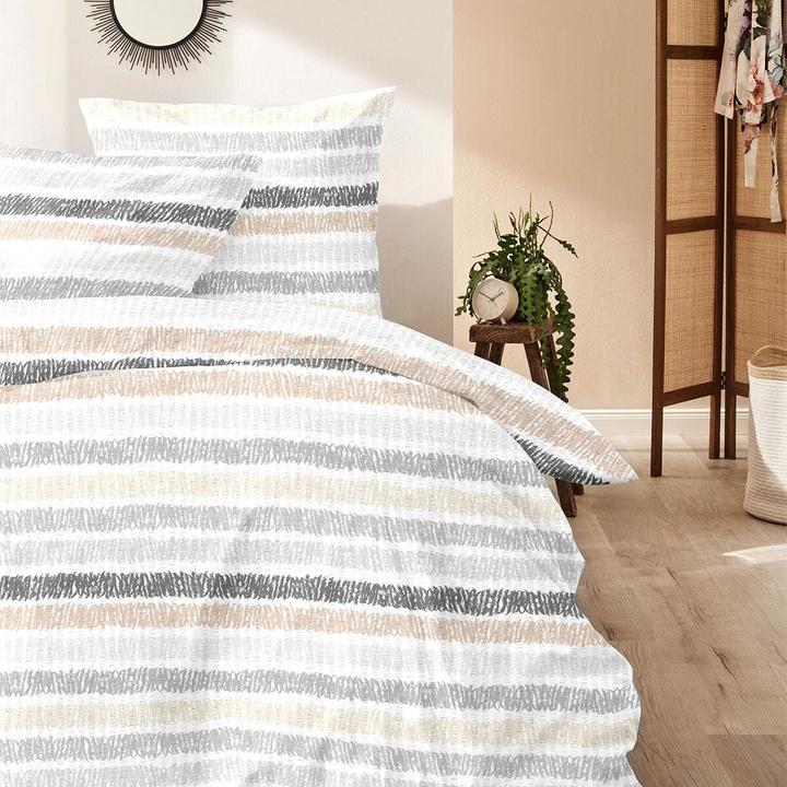 Actual product image Enrico Coss Baumwoll Seersucker Bettwäsche Düsseldorf grau beige (Bedding set, 155x220 cm + 80x80 cm)