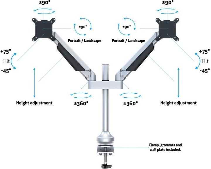 Image du produit Multibrackets Support de table Gas Lift Arm Dual (Tables, 32", 10 kg)