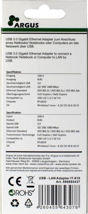 Immagine prodotto Intertech Argus IT-810 (USB 3.0, RJ45 (1x))