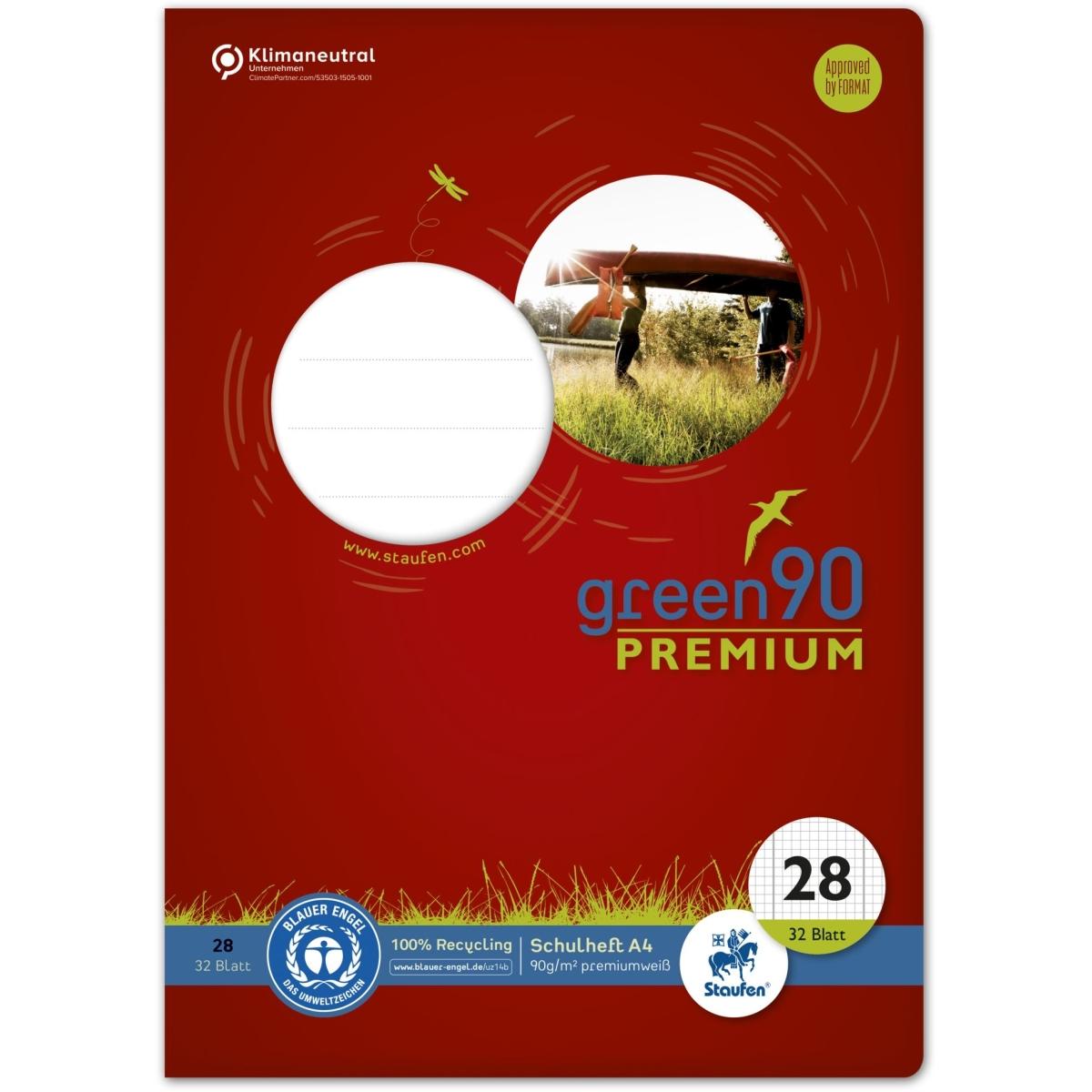 Staufen, Heft + Block, Schulheft green Lineatur 28 kariert DIN A4 Innen- und Aussenrand, 32 Blatt (A4, Kariert, Harter E...