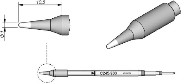 Actual product image JBC Soldering tip series C245, round shape, C245903/Ø 1.0 mm, straight (Soldering tip)
