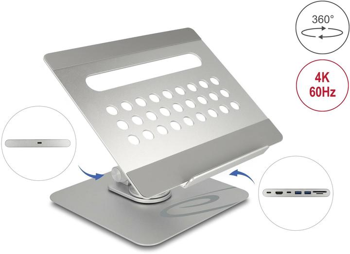 Image du produit Delock Support pour tablette et ordinateur portable avec station d'accueil 4K intégrée - HDMI / lecteur de (USB-C, 6 ports)