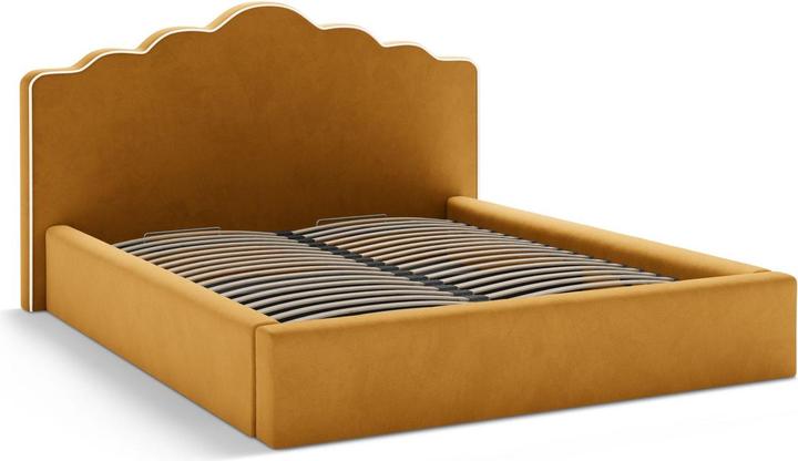 Actual product image Micadoni Velvet Storage Bed With Headboard, "Dream", Ivory and Mustard, 222x220x122 Made in Europe (180 x 200 cm)