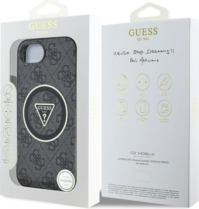 Actual product image Guess Case IML Metal Glitter 4G Circle Triangle MagSafe for iPhone 16e black (Apple iPhone 16e)