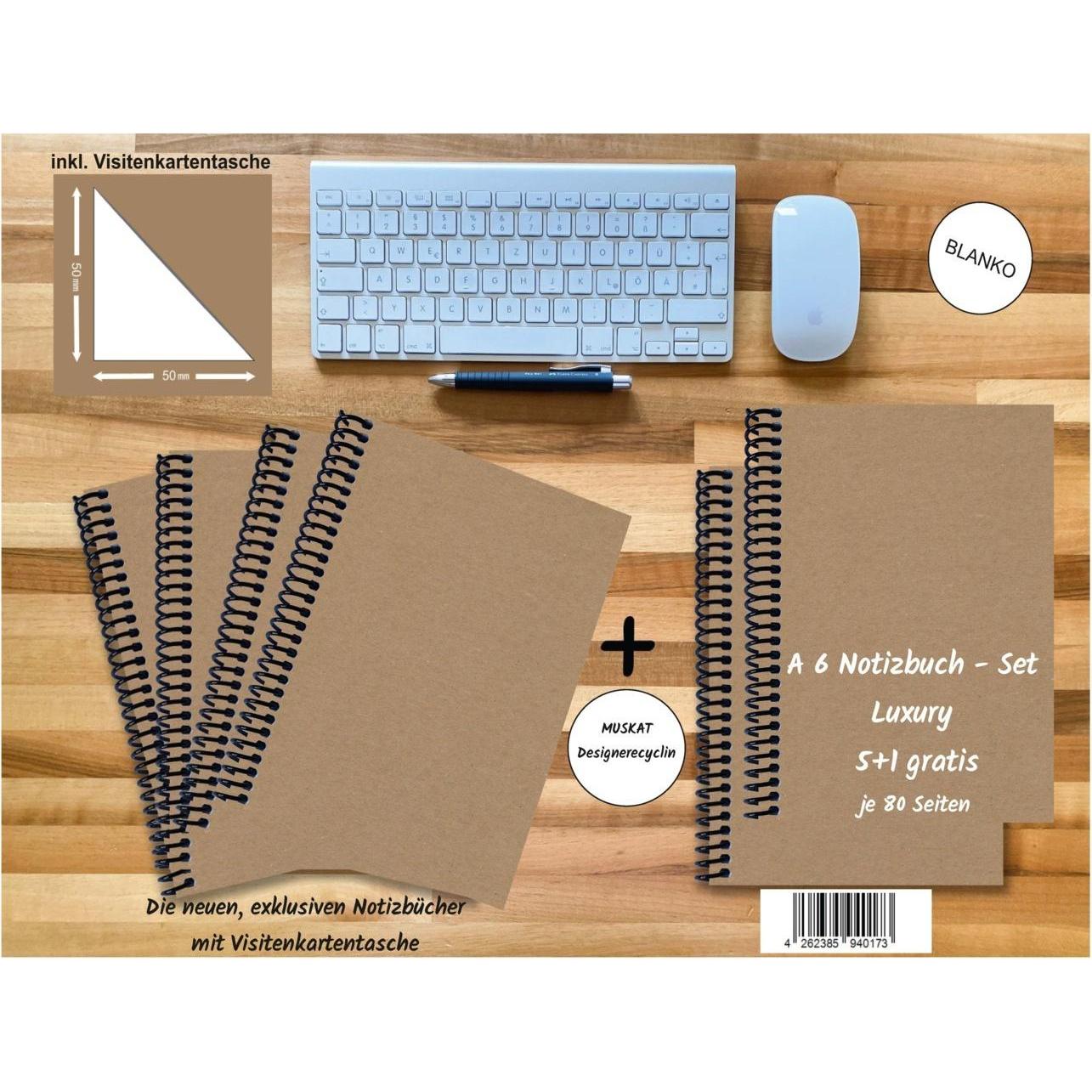 E & Z, Heft + Block, A 6 Notizbuch - Set, 4+2 gratis, Luxury 80 Seiten MUSKAT Designerecycling, blanko (A6)