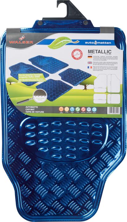 Actual product image Walser Car rubber mats metallic chequer plate look blue maxi (2 front mats + 2 rear mats)