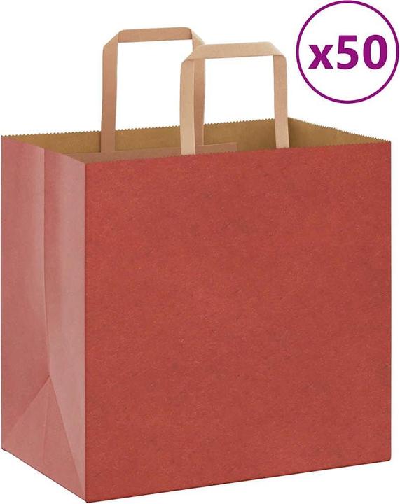 Actual product image VidaXL Kraft paper bags 50 pcs. with handle red 26x17x25 cm paper bag (Gift bag, 50 x)