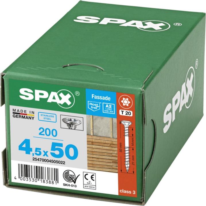 Produktbild Spax Fassadenschraube A2 Linsensenkkopf 8mm Fraesrippen T-Star Plus T20 Fixiergewinde 4cut (200 Schrauben pro Stück)