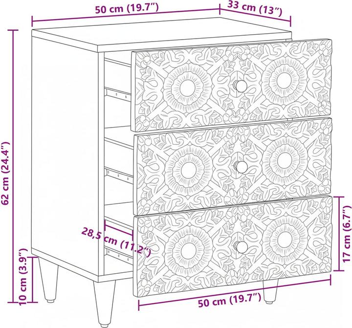 Produktbild vidaXL Bettschrank (33 x 50 x 60 cm)