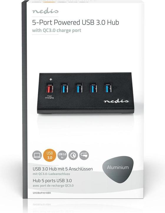 Produktbild Nedis UHUBUP3510BK. Hostschnittstelle: USB 3.2 Gen 1 (3.1 Gen 1) Micro-B, Hub-Schnittstellen: USB 3.2 Gen (USB-C, 5 Ports)