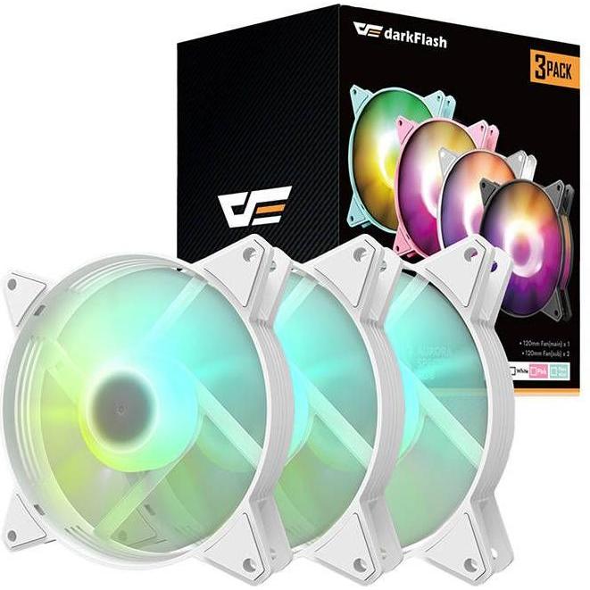 Darkflash Tech C6 ARGB Computer Fan Set 3in1 120x120 (white) (120 mm, 3 x), PC Lüfter, Weiss