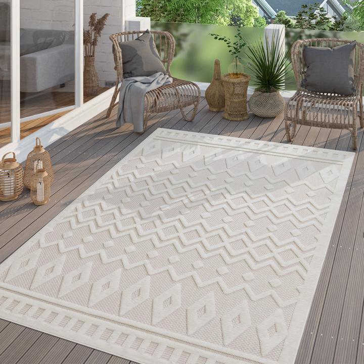 Produktbild TT Home In-& Outdoor Teppich Esszimmer Wetterfest Terrasse Ethno Skandinavisches Design (150 x 80 cm)