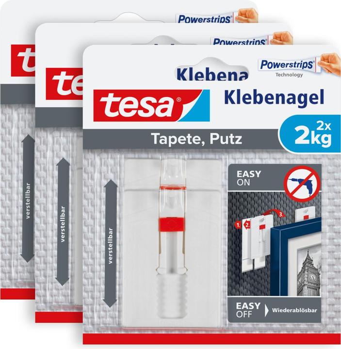 Produktbild tesa Klebenagel für Tapete & Putz, 2kg Halteleistung, höhenverstellbar