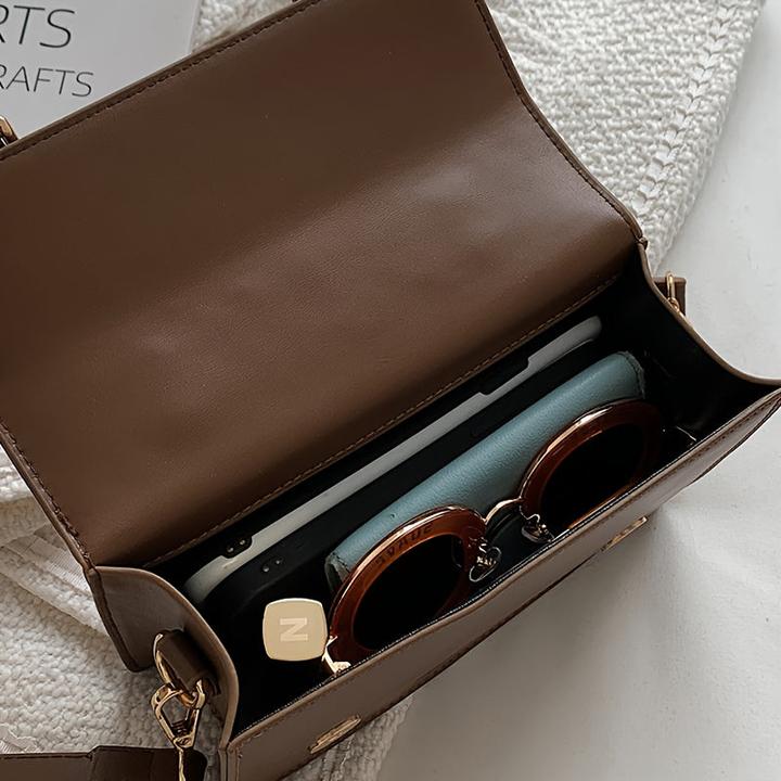 Immagine prodotto Only-Bags.Store Borsa preppy quadrata a tracolla in tinta unita, borsa a tracolla con patta con fibbie, marrone