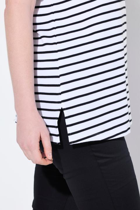 Immagine prodotto Ulla Popken Maglia a righe dal taglio svasato in cotone Pima con scollo a girocollo e mezze maniche (50, 52)