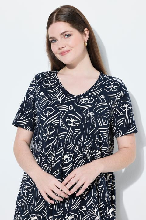 Produktbild Ulla Popken Midikleid, Blüten, V-Ausschnitt, Halbarm (50, 52)