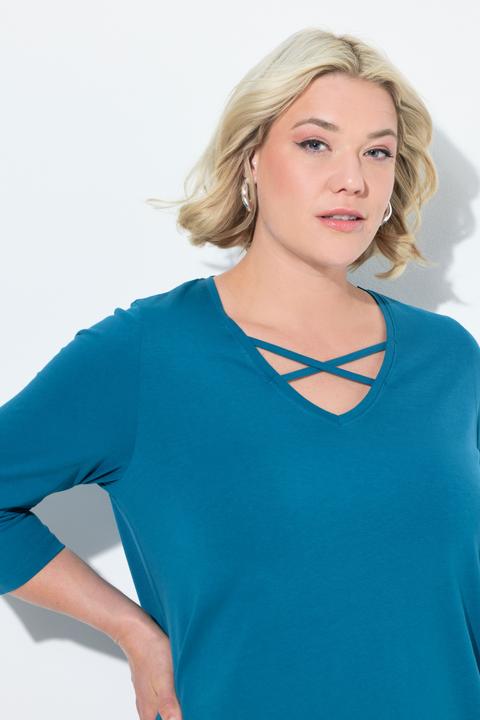 Produktbild Ulla Popken Longshirt, Zierbänder, A-Linie, V-Ausschnitt, 3/4-Arm (46, 48)