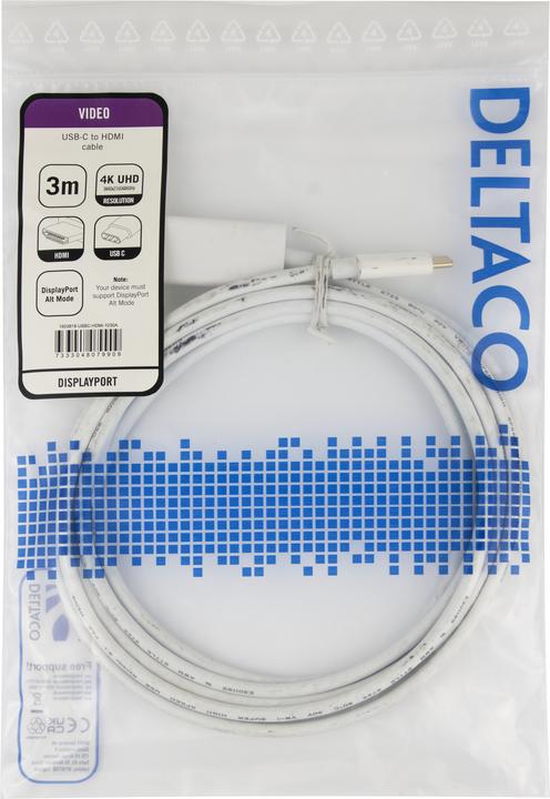 Actual product image Deltaco USB-C - HDMI cable, 4K UHD, gold plated, 3m, white (3 m)