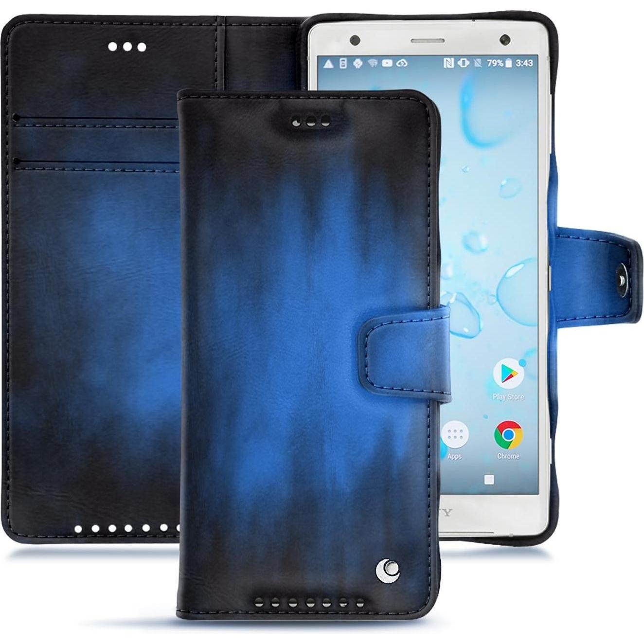 Noreve Lederschutzhülle Wallet (Sony Xperia XZ2), Smartphone Hülle, Blau