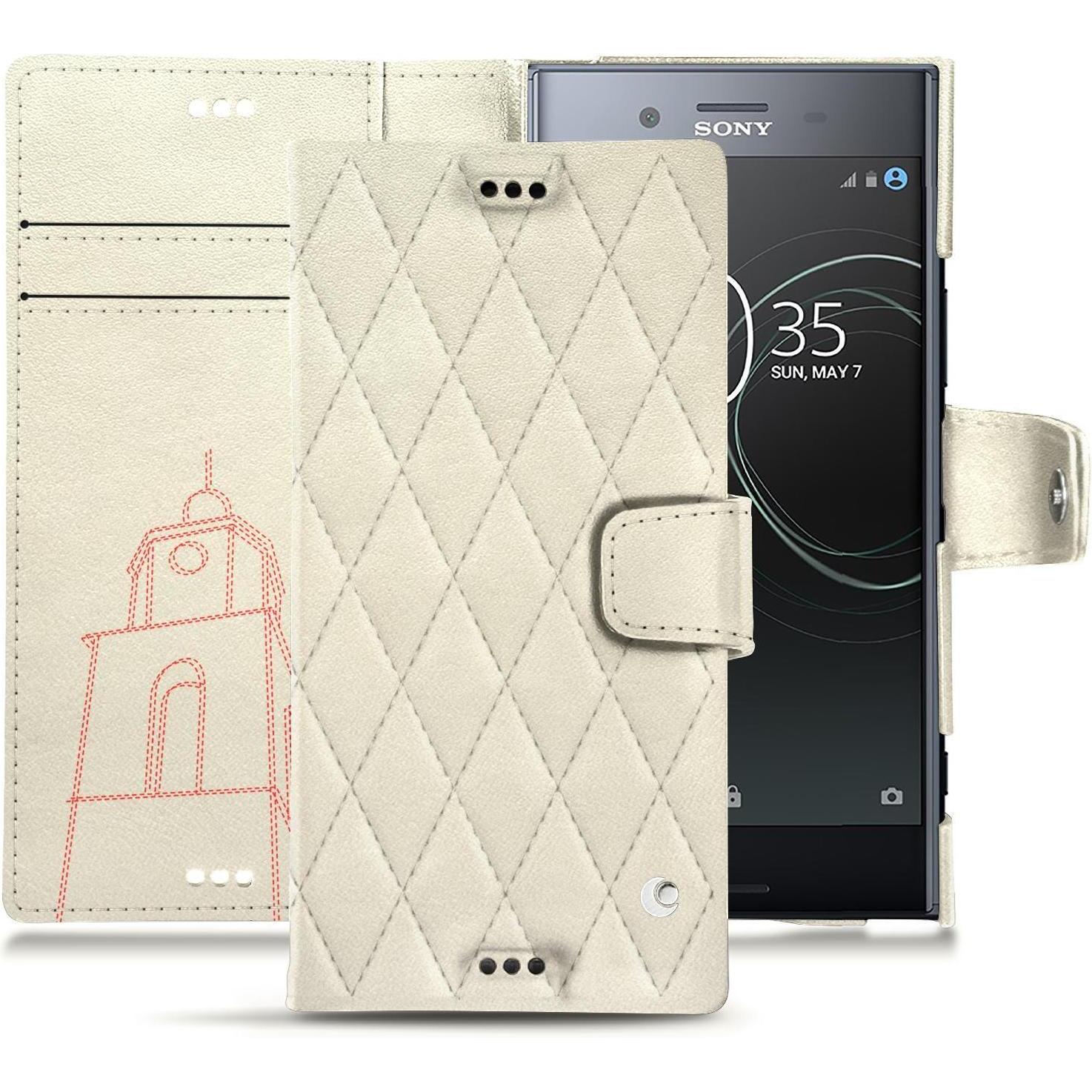 Noreve Lederschutzhülle Wallet (Sony Xperia XZ Premium), Smartphone Hülle, Weiss
