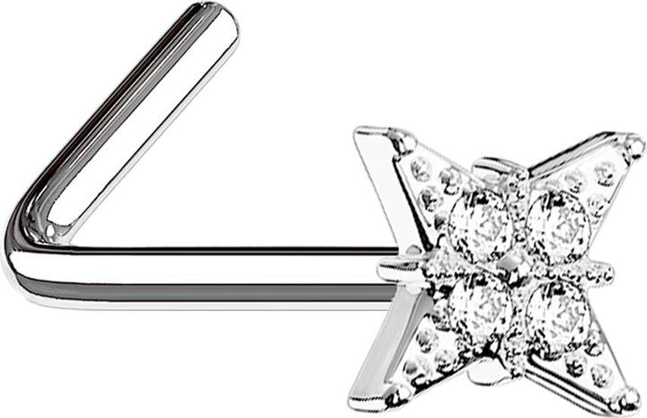 Produktbild Star Piercing Nasenstecker gewinkelt silber Stern mit vier Kristallen (Messing, Chirurgenstahl 316L)