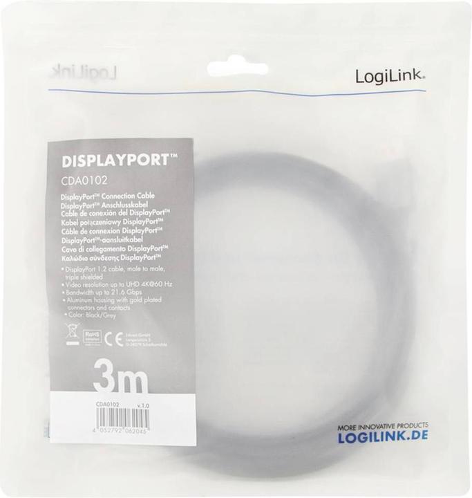 Actual product image LogiLink DisplayPort – DisplayPort (3 m, DisplayPort, 1.2)