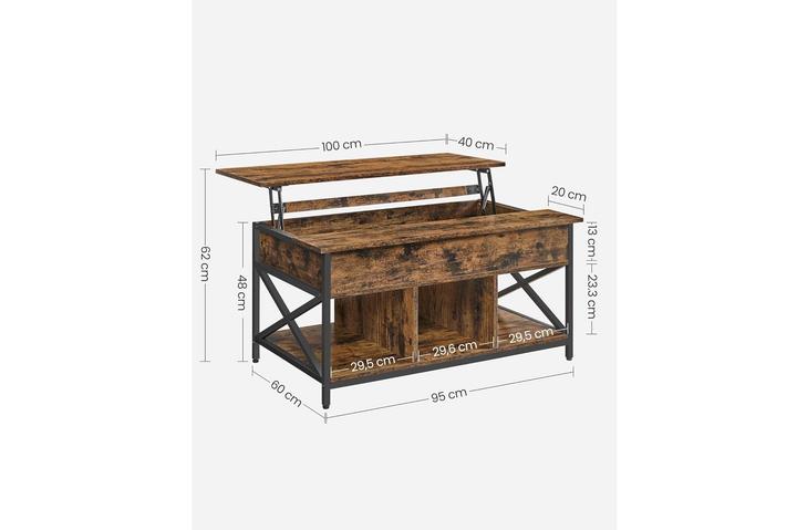 Immagine prodotto Vasagle Tavolino in legno marrone 95,0 x 60,0 x 48,0 / 62,0 cm