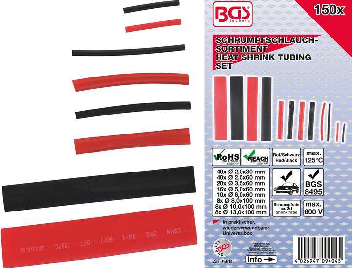 Produktbild BGS Schrumpfschlauch-Sortiment rot / schwarz 150-tlg. (150 x)
