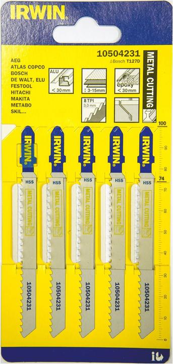 Productafbeelding Irwin T127D HSS decoupeerzaagblad 100 mm 8 TPI, 5 stuks voor metaal, T-as, 10504231