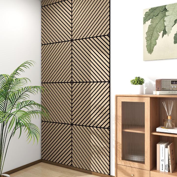 Produktbild neu.holz Akustik-Wandpaneel 8er Set Vang diagonal 60x60 cm Walnussoptik, hell ()