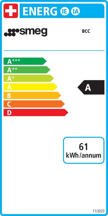 Label énergétique Smeg BCC13EGMEU Machine à café espresso avec fonction lait Vert émeraude