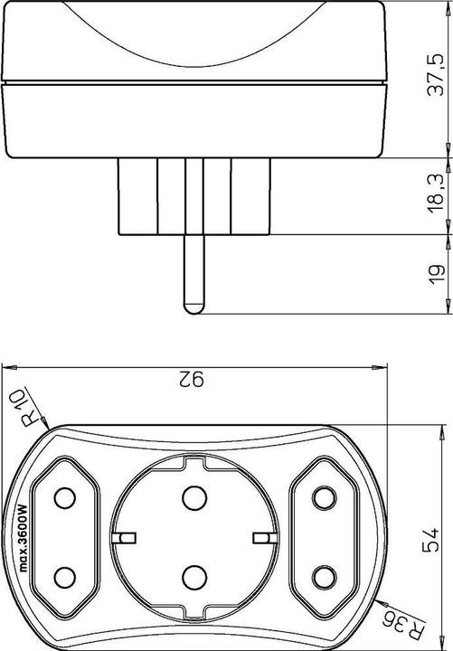 Produktbild Kopp Adapter für 2x Europa 1776.0200.9 und 1x Schuko weiss (CEE 7/4, 3x)