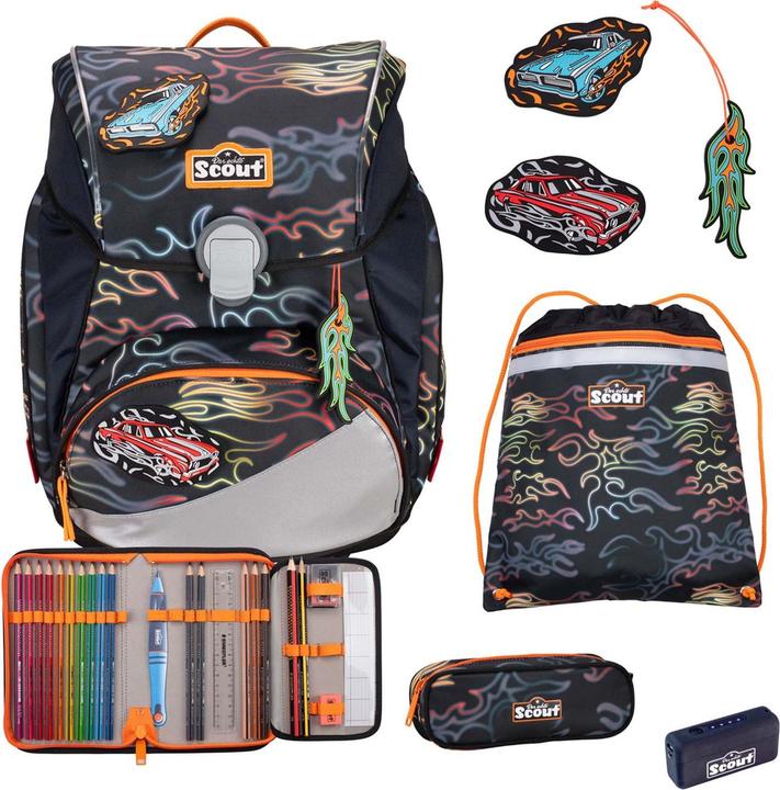 Bleu foncé, Flammes, Gris foncé, Jaune, Orange, Rouge