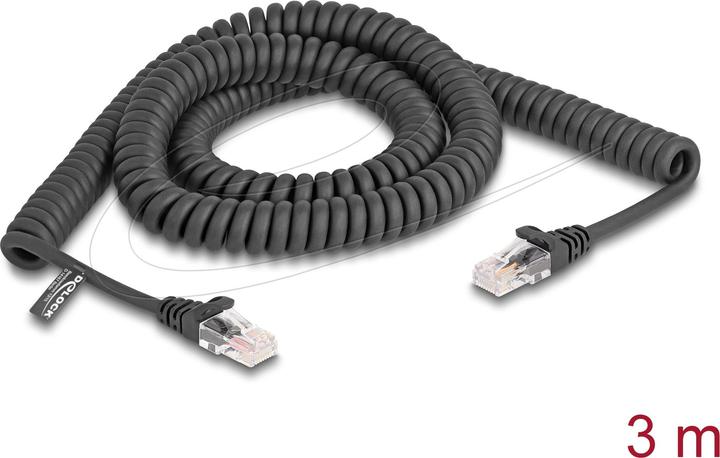 Image du produit Delock Câble RJ45 spiralé mâle/mâle Cat.5e 3 m noir (UTP, CAT5e, 3 m)