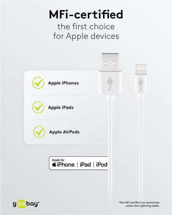 Produktbild Goobay USB-A Ladegerät Slim mit Apple Lightning Kabel (5 W)