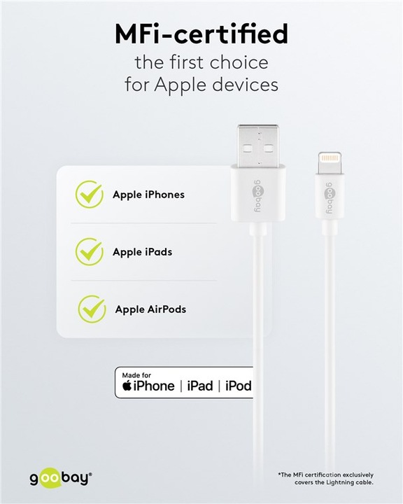 Actual product image Goobay USB A Charger Slim with Apple Lightning Cable (5 W)
