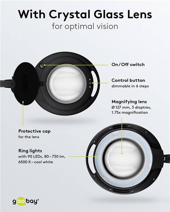 Produktbild Goobay LED-Klemm-Lupenleuchte, 9 W, schwarz (730 lm)