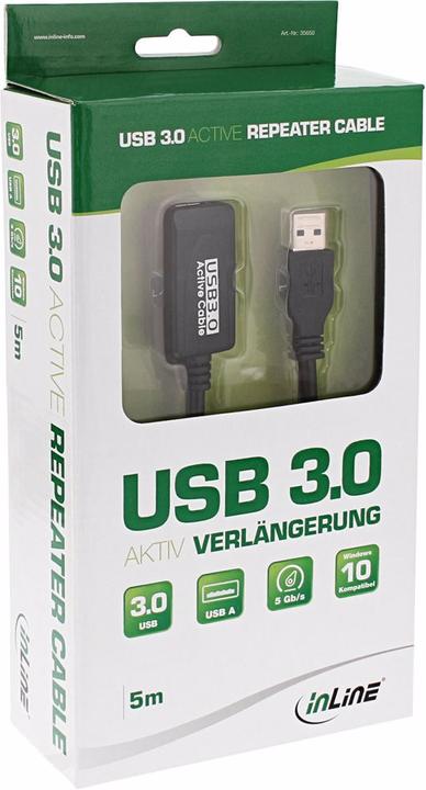 Immagine prodotto InLine USB 3.0 estensione attiva maschio A a femmina A nero 5m (5 m, USB 3.2 Gen 1)