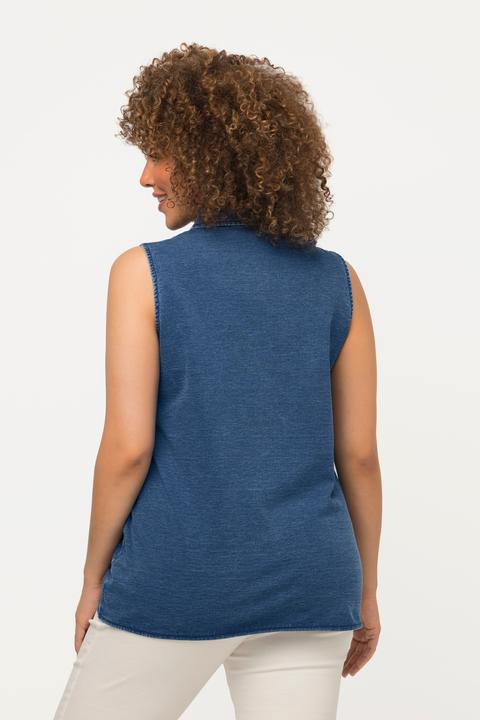 Immagine prodotto Ulla Popken Top smanicato di jersey con effetto jeans, orlo con nodo e collo da camicia (46, 48)