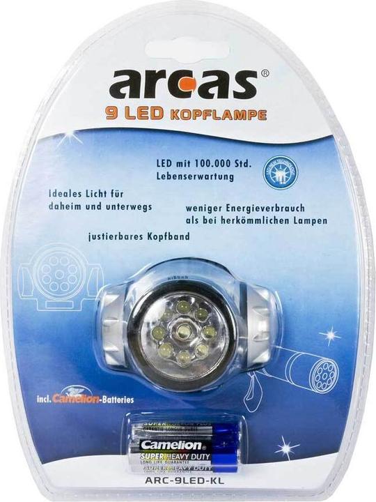 Image du produit Arcas Lampe frontale 9 LED + 3 piles AAA (R03)